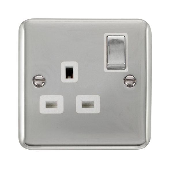 Click Deco Plus Polished Chrome 13A Single Switched Socket DPCH535WH