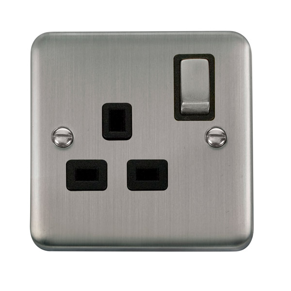 Click Deco Plus Stainless Steel 13A Single Switched Socket DPSS535BK