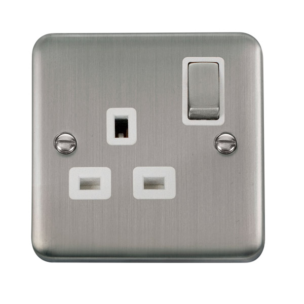 Click Deco Plus Stainless Steel 13A Single Switched Socket DPSS535WH