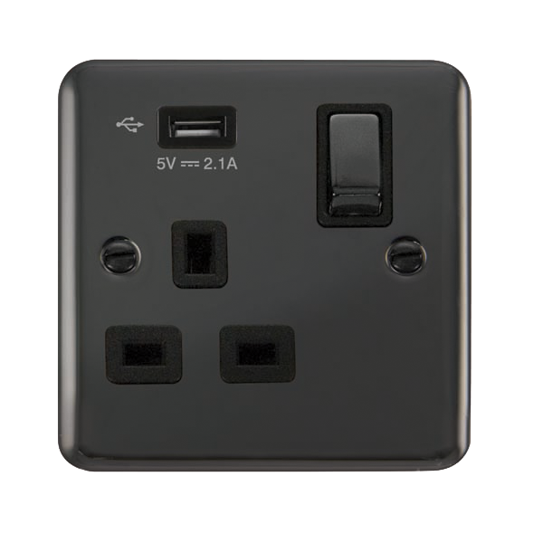 Click Deco Plus Black Nickel 13A Single Switched Socket USB DPBN571UBK