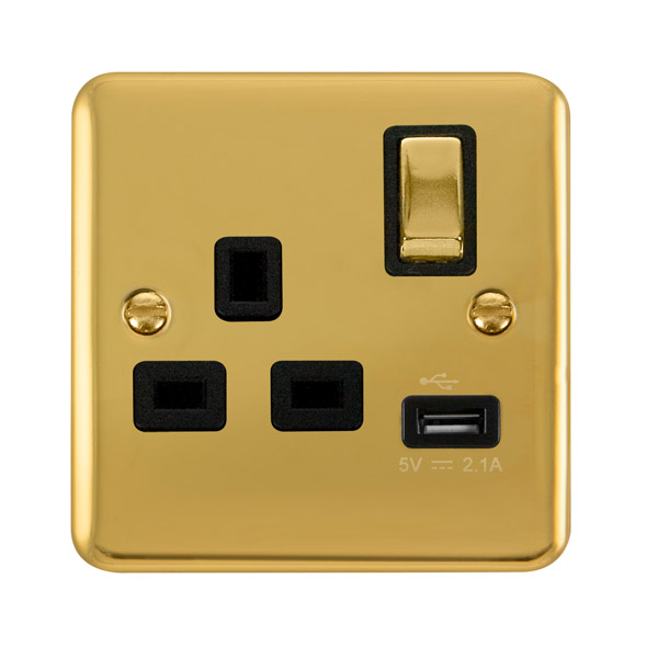 Click Deco Plus Polished Brass USB Single Switched Socket DPBR571BK