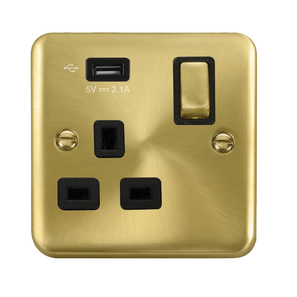 Click Deco Plus Satin Brass USB Single Switched Socket DPSB571UBK