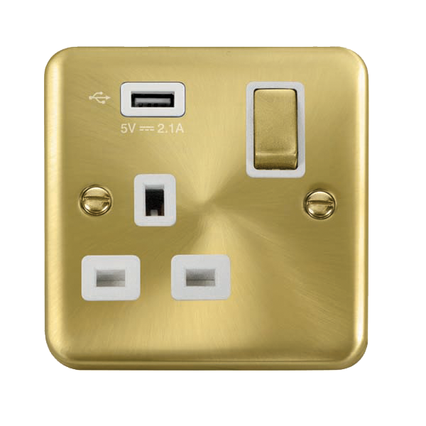 Click Deco Plus Satin Brass USB Single Switched Socket DPSB571UWH
