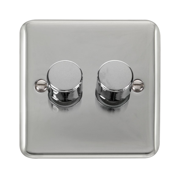 Click Deco Plus Polished Chrome 2 Gang 2 Way 100W LED Dimmer Switch DPCH162