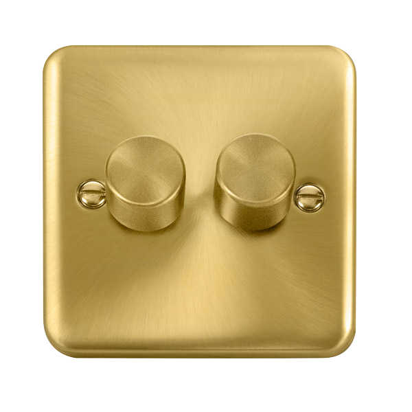 Click Deco Plus Satin Brass 2 Gang 2 Way 100W LED Dimmer Switch DPSB162