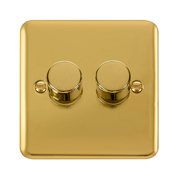 Click Deco Plus Polished Brass 2 Gang 2 Way 400Va Dimmer Switch DPBR152 
