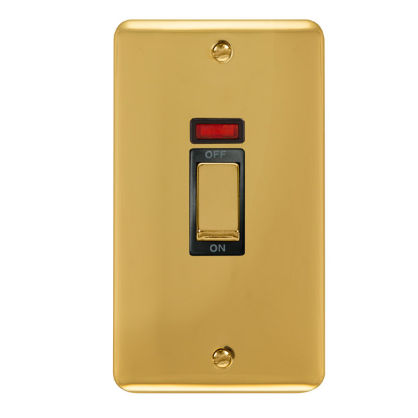 Click Deco Plus Polished Brass 2 Gang 45A Double Pole Switch with Neon DPBR503BK