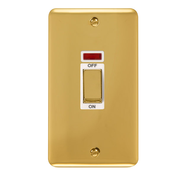 Click Deco Plus Polished Brass 2 Gang 45A Double Pole Switch with Neon DPBR503WH