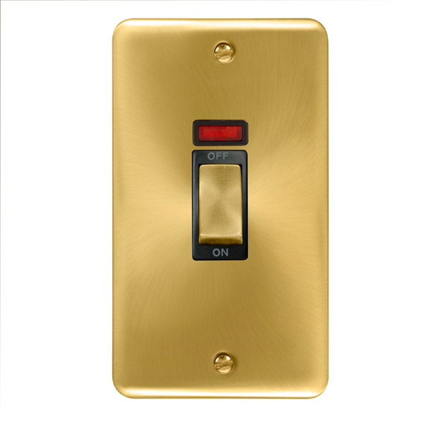 Click Deco Plus Satin Brass 2 Gang 45A Double Pole Switch with Neon DPSB503BK