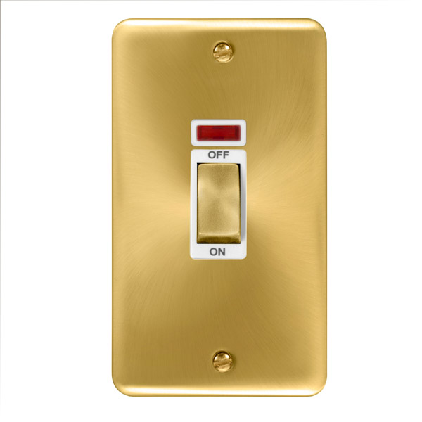 Click Deco Plus Satin Brass 2 Gang 45A Double Pole Switch with Neon DPSB503WH