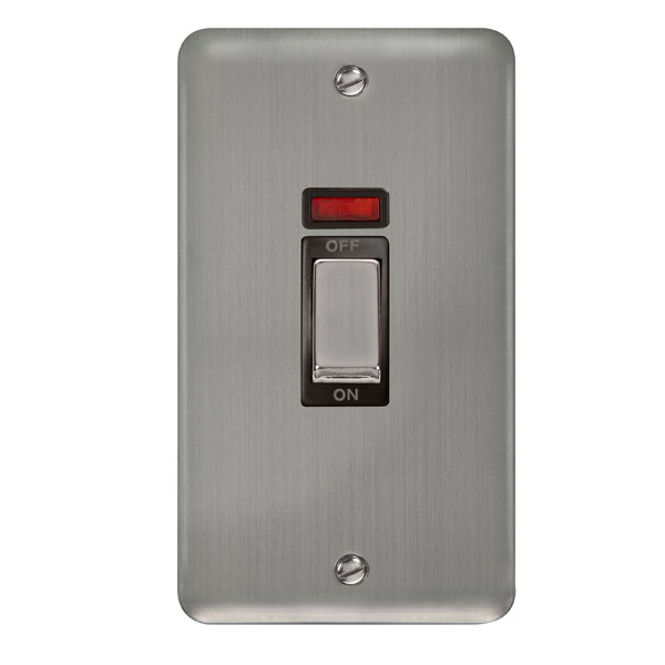 Click Deco Plus Stainless Steel 2 Gang 45A Double Pole Switch with Neon DPSS503BK