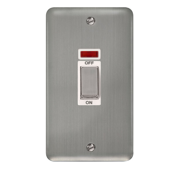 Click Deco Plus Stainless Steel 2 Gang 45A Double Pole Switch with Neon DPSS503WH