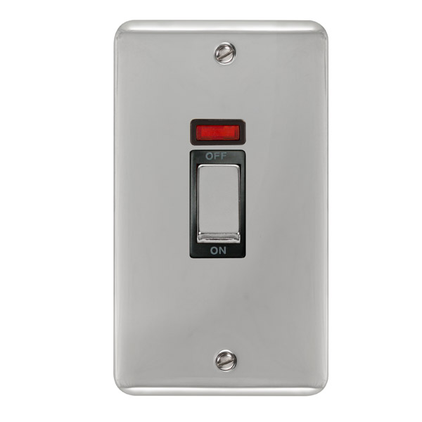 Click Deco Plus Polished Chrome 2 Gang 45A Double Pole Switch with Neon DPCH503BK