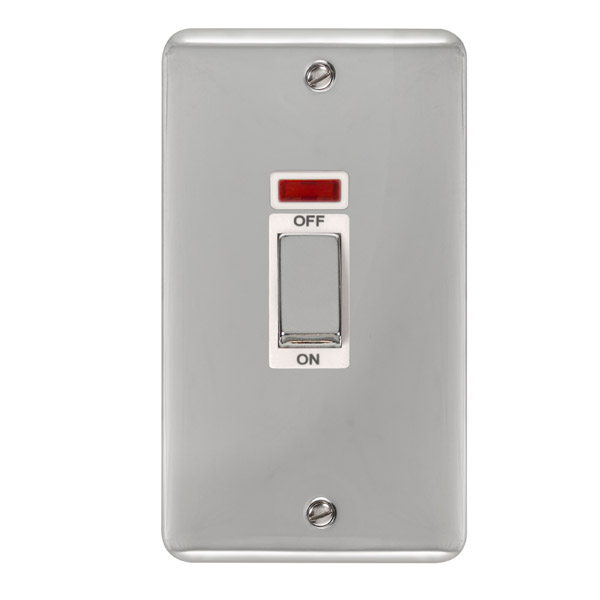 Click Deco Plus Polished Chrome 2 Gang 45A Double Pole Switch with Neon DPCH503WH