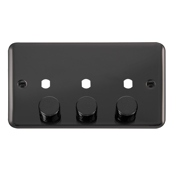 Click Deco Plus Black Nickel 3 Gang Empty Dimmer Plate & Knobs DPBN153PL