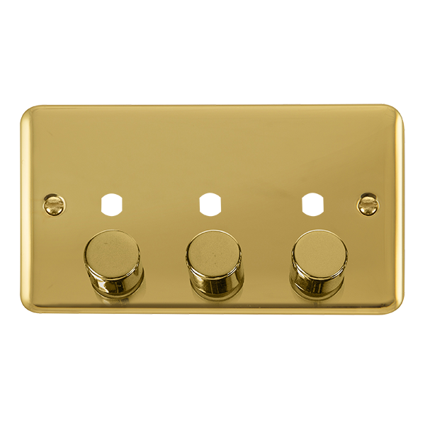 Click Deco Plus Polished Brass 3 Gang Empty Dimmer Plate & Knobs DPBR153PL