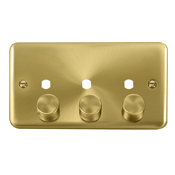 Click Deco Plus Satin Brass 3 Gang Empty Dimmer Plate & Knobs DPSB153PL