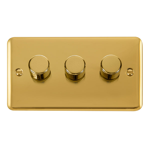 Click Deco Plus Polished Brass 3 Gang 2 Way 100W LED Dimmer Switch DPBR163