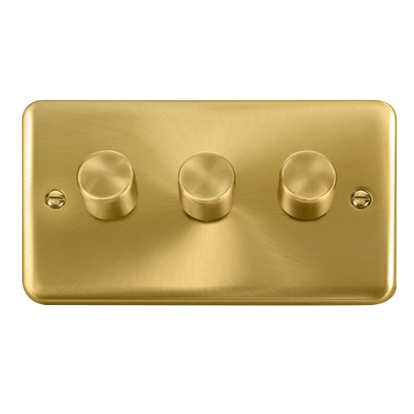 Click Deco Plus Satin Brass 3 Gang 2 Way 100W LED Dimmer Switch DPSB163