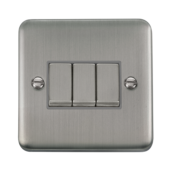 Click Deco Plus Stainless Steel 3 Gang 2 Way Ingot Switch DPSS413GY