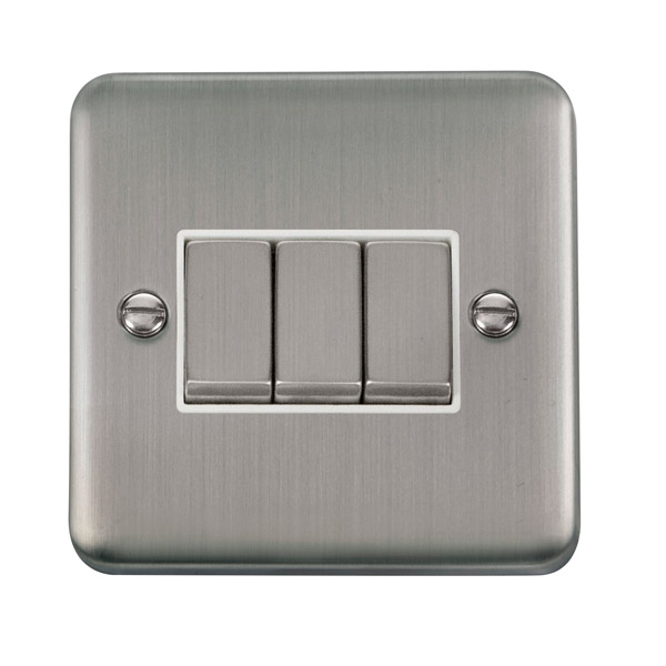 Click Deco Plus Stainless Steel 3 Gang 2 Way Ingot Switch DPSS413WH