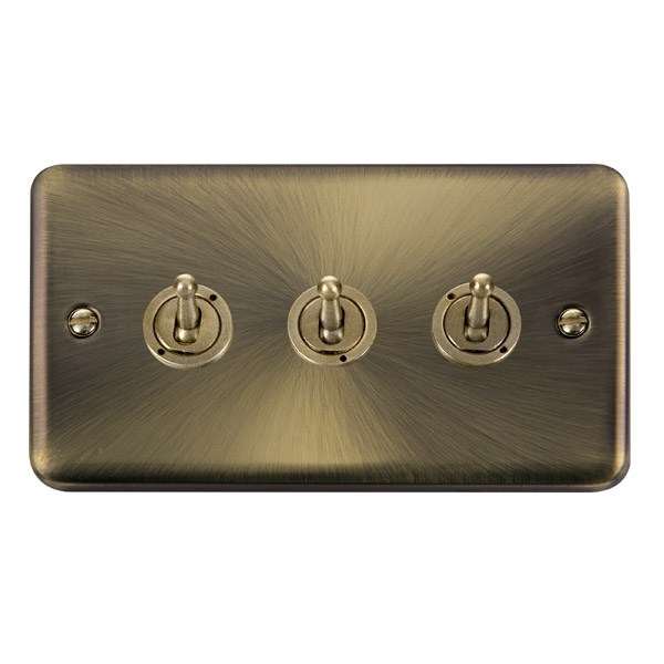 Click Deco Plus Antique Brass 3 Gang 2 Way Toggle Switch DPAB423