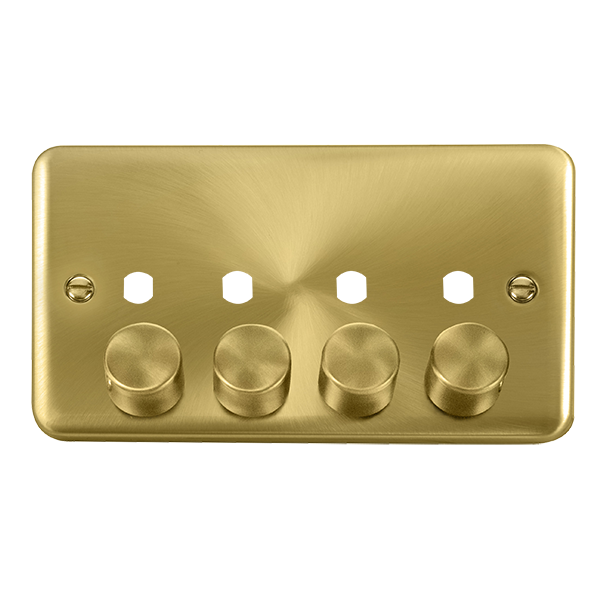 Click Deco Plus Satin Brass 4 Gang Empty Dimmer Plate & Knobs DPSB154PL