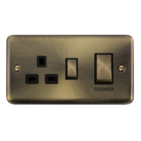 Click Deco Plus Antique Brass 45A Double Pole Switch with 13A Double Pole Switched Socket Outlet DPAB504BK