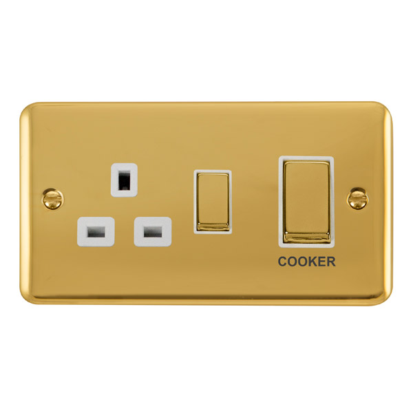 Click Deco Plus Polished Brass 45A Double Pole Switch with 13A Double Pole Switched Socket Outlet DPBR504WH