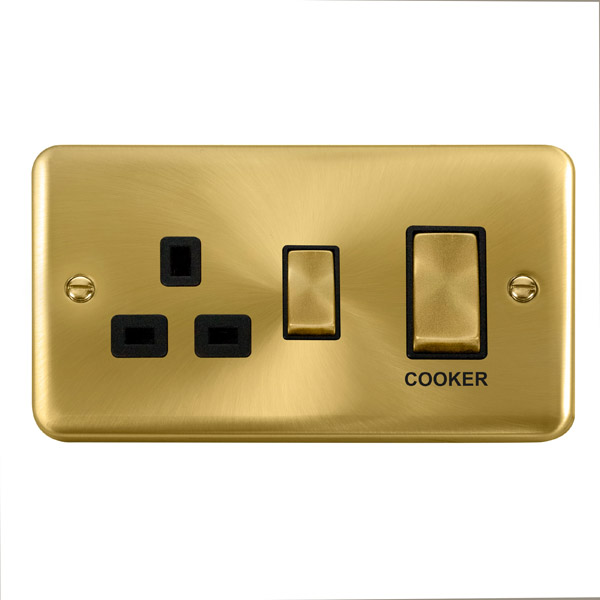 Click Deco Plus Satin Brass 45A Double Pole Switch with 13A Double Pole Switched Socket Outlet DPSB504BK