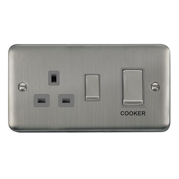 Click Deco Plus Stainless Steel 45A Double Pole Switch with 13A Double Pole Switched Socket Outlet DPSS504GY