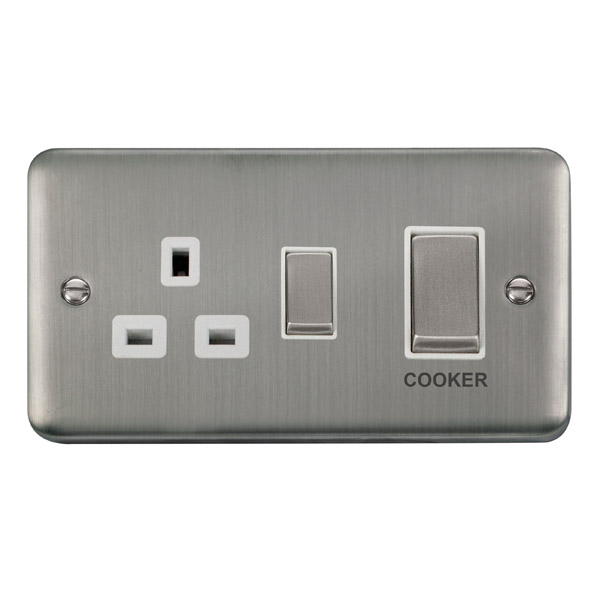 Click Deco Plus Stainless Steel 45A Double Pole Switch with 13A Double Pole Switched Socket Outlet DPSS504WH