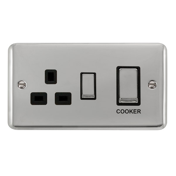 Click Deco Plus Polished Chrome 45A Double Pole Switch with 13A Double Pole Switched Socket Outlet DPCH504BK