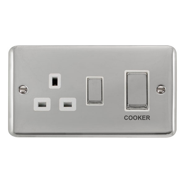 Click Deco Plus Polished Chrome 45A Double Pole Switch with 13A Double Pole Switched Socket Outlet DPCH504WH