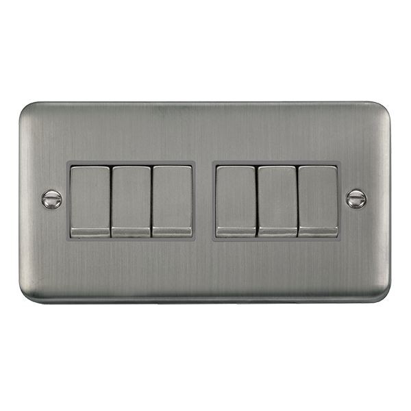 Click Deco Plus Stainless Steel 6 Gang 2 Way Ingot Switch DPSS416GY