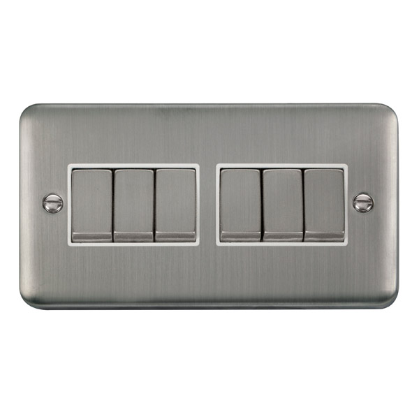 Click Deco Plus Stainless Steel 6 Gang 2 Way Ingot Switch DPSS416WH