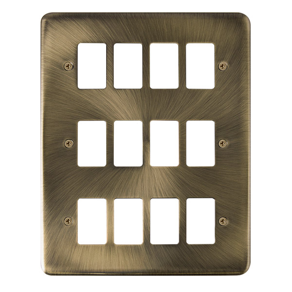 Click Deco Plus Antique Brass 12 Gang Grid Pro Front Plate DPAB20512