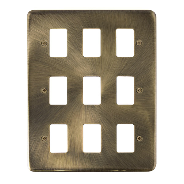 Click Deco Plus Antique Brass 9 Gang Grid Pro Front Plate DPAB20509