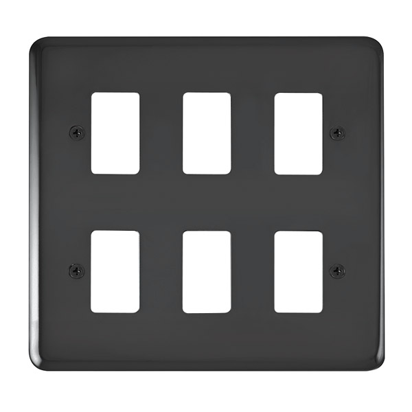 Click Deco Plus Black Nickel 6 Gang Grid Pro Front Plate DPBN20506