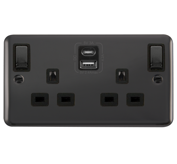 Click Deco Plus Dual Black Nickel Type A & C USB Double Switched Socket DPBN586BK