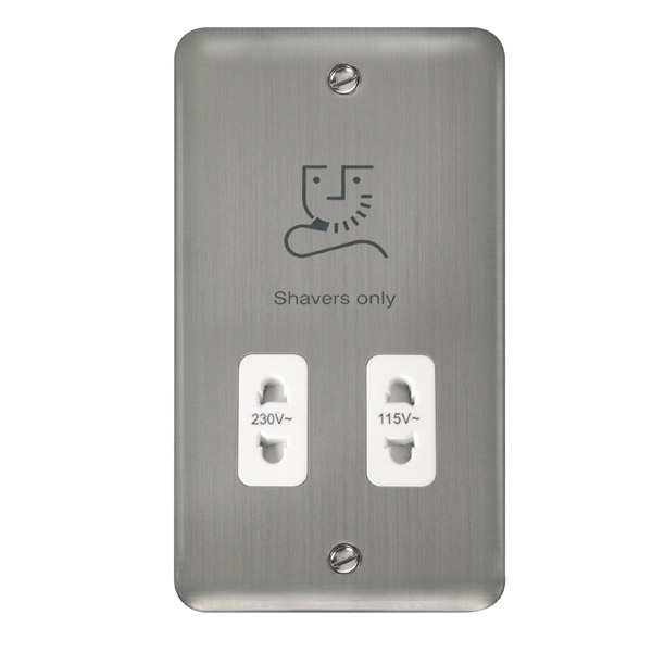 Click Deco Plus Stainless Steel 115/230V Dual Voltage Shaver Socket DPSS100WH
