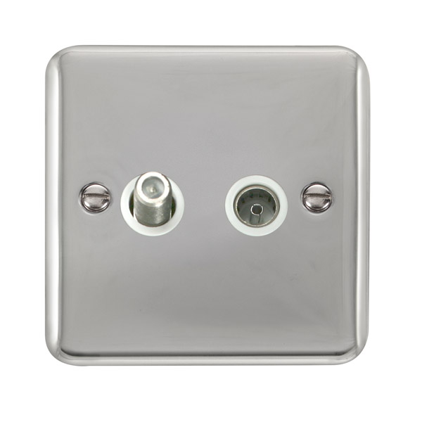 Click Deco Plus Polished Chrome Non-Isolated Satellite Coaxial Outlet DPCH170WH