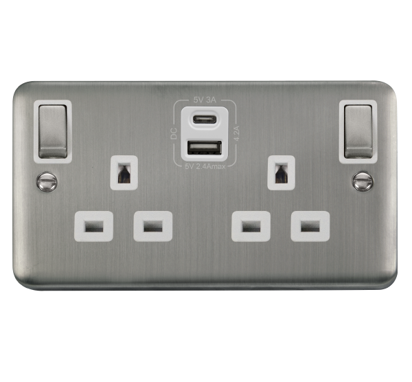 Click Deco Plus Stainless Steel Type A & C USB Double Switched Socket DPSS586WH