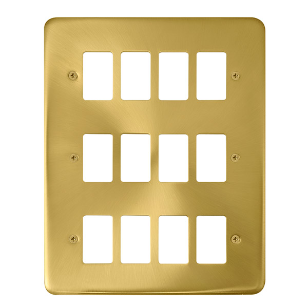 Click Deco Plus Satin Brass 12 Gang Grid Pro Front Plate DPSB20512