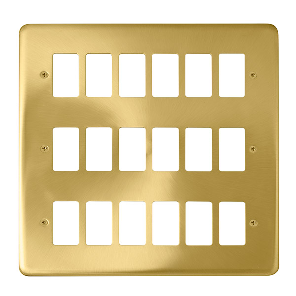 Click Deco Plus Satin Brass 18 Gang Grid Pro Front Plate DPSB20518