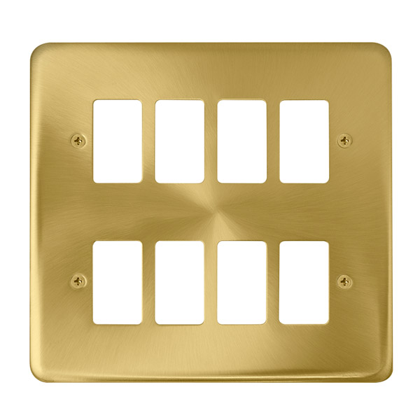 Click Deco Plus Satin Brass 8 Gang Grid Pro Front Plate DPSB20508