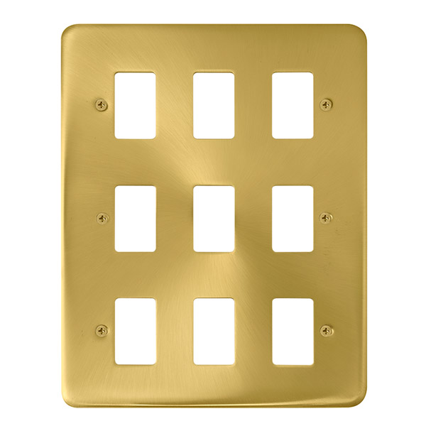 Click Deco Plus Satin Brass 9 Gang Grid Pro Front Plate DPSB20509