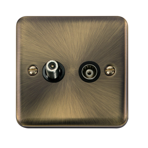 Click Deco Plus Antique Brass Satellite and Coaxial Socket DPAB157BK