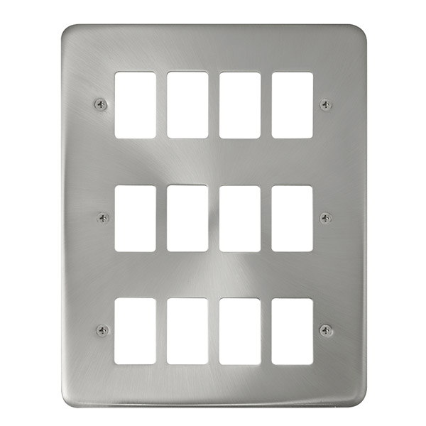 Click Deco Plus Satin Chrome 12 Gang Grid Pro Front Plate DPSC20512
