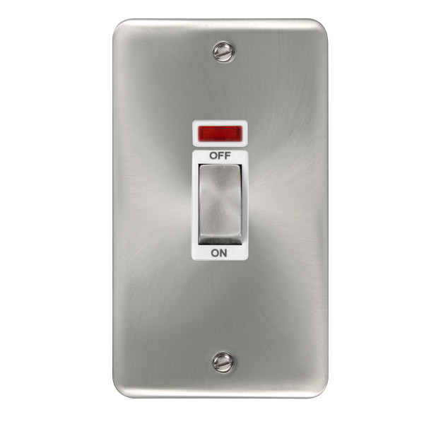Click Deco Plus Satin Chrome 2 Gang 45A Double Pole Switch with Neon DPSC503WH